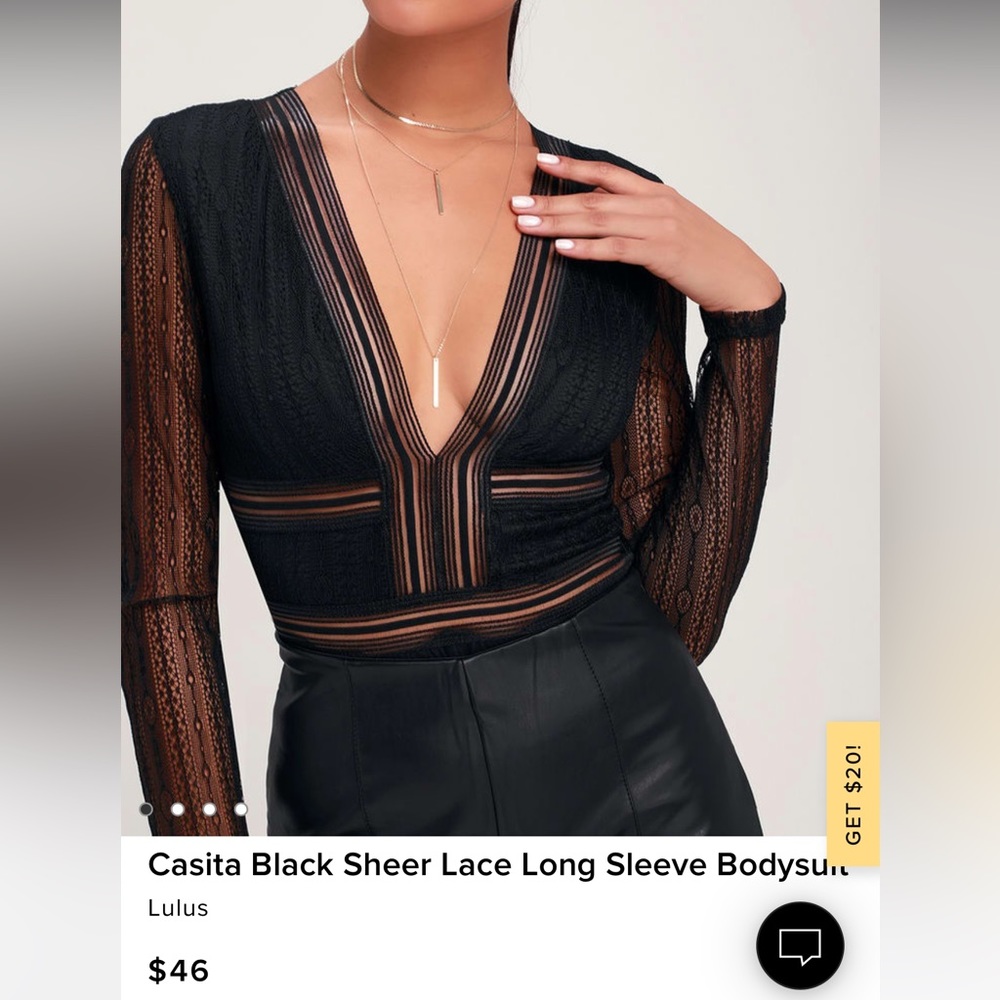 Casita Black Sheer Lace Long Sleeve Bodysuit